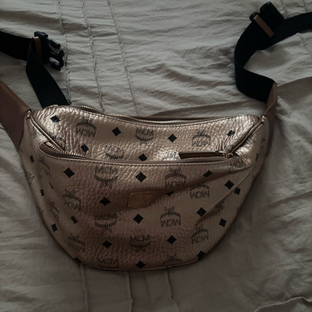 MCM Metallic Gold Monogram Pouch